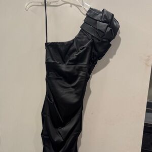 Cache Black Satin One-Shoulder Dress